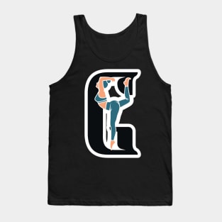 Sports yoga women in letter G Sticker design vector illustration. Alphabet letter icon concept. Sports young women doing yoga exercises with letter G sticker design logo icons. Tank Top